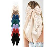 Lazos bordados personalizados para el cabello, bonitos lazos grandes con colas largas, lazos de satén sedoso para el cabello para mujeres y niñas, accesorios para el cabello de boda, regalo de novia y