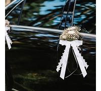 Lazos Coche Boda, 50 Piezas Decoración Coche Boda, Lazos Coche Boda con Corazones, Lazos Blancos Decoracion Coche Boda, Cinta de Raso Hecho a Mano, Decoración de Boda