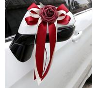 Lazos de decoración de coche de boda con rosas artificiales y cinta de seda para espejo retrovisor manija de puerta, adorno de vehículo nupcial rosa (2 unidades rojas)