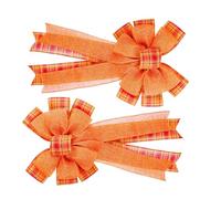 Lazos de naranja de otoño, paquete de 2 lazos de corona de calabaza otoñales para Acción de Gracias y Halloween, lazos de lino de seda con alambre, lazos decorativos para el hogar, porche