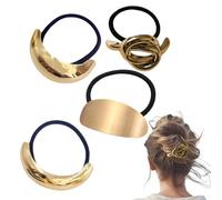 Lazos de pelo de metal,Lazos de pelo de metal para mujeres - Brazalete para el cabello geométrico 4X - Gomas elásticas doradas para el, soporte para cola de caballo, cuerda para, accesori
