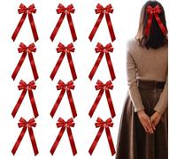 Lazos Navideños para el Árbol,Corona De Cinta Reutilizable 11x18 Cm - Topper Navideño con 12 Lazos,para Interiores Puerta Principal Cocina Hogar Fiestas Regalo Exterior