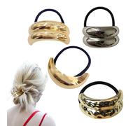 Lazos Para El Cabello Con Extremos Metálicos,Soporte Para Lazos Para El Cabello De Metal,Brazalete para el cabello geométrico 4X | Gomas elásticas doradas para el pelo, soporte para cola de caballo, c