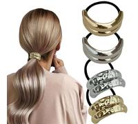Lazos para el cabello de metal, 4 piezas, lazos elásticos creativos para el cabello, puños de aleación de moda, accesorios para cóncavos-convexos y lisos para mujeres y niñas, dorado plate.