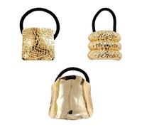 Lazos para el cabello de metal,Lazos para el cabello elásticos geométricos de metal,3 lazos para el pelo - Lazos para el cabello dorados con diseño geométrico retro elegante y sin daños para uso diari