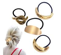 Lazos Para El Cabello Dorados De Metal,Lazos Para El Cabello Con Extremos De Metal - 4X Soportes de cola de caballo elásticos geométricos - Coletero para mujer, lazo para el pelo, bandas elásticas par