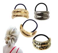 Lazos Para El Cabello Dorados De Metal,Lazos Para El Cabello Con Extremos De Metal - Brazalete para el cabello geométrico 4X | Gomas elásticas doradas para el pelo, soporte para cola de caballo, cuerd