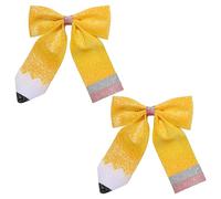 Lazos para el pelo para el regreso a clases, lápices pintados de color amarillo, coleta de coleta, lazos de cuero con purpurina, regalos para niños pequeños, jardín de infantes, 1, 2, 3, 4, 5º grado