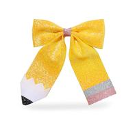 Lazos para el pelo para el regreso a clases, lápices pintados de color amarillo, coleta de coleta, lazos de cuero con purpurina, regalos para niños pequeños, jardín de infantes, 1, 2, 3, 4, 5º grado