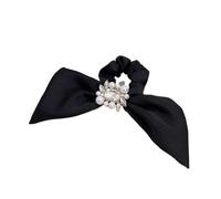 Lazos para el pelo,Scrunchies, Cuerda for el pelo con hebilla de diamante y perla de temperamento retro, de satén, de seda sintética, atada(Silver)