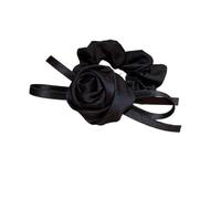 Lazos para el pelo,Scrunchies, Diademas vintage francesas, suaves y románticas, con rosas de satén y perlas, for el pelo, diademas y tocados.(Black)