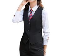 Lazutom Chaleco de traje elegante con cuello en V para mujer, chaleco abotonado para negocios y trabajo, chalecos, Negro, 36