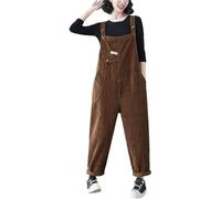 Lazutom Mono de pana para mujer otoño invierno con babero, mono de sastre holgado, pantalón de pierna ancha, mono casual de calle, marrón, XL