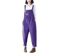 Lazutom Mono de pana para mujer otoño invierno con babero, pantalones de pierna ancha, mono casual de calle, Morado (, M