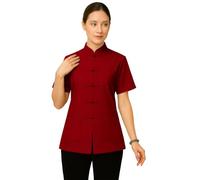 Lazutom Traje de manga corta para mujer, estilo chino, para artes marciales, Kung Fu, uniformes, camisa, blusa, rosso, XXL