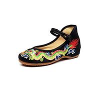 Lazutom - Zapatos estilo merceditas, diseño chino bordado, algodón, color negro, talla Talla única