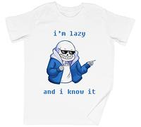 Lazy and I Know It Skeleton Blanca Niños Chicos Chicas Camiseta Unisexo Tamaño L White Kid's Boys Girls tee Size L