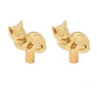 Lazy Cat - Manijas de latón para puerta de armario, manija de gato de cobre sólido para dormitorio de niños, paquete de 2, 1.1 x 0.86 pulgadas, color antiguo (A)