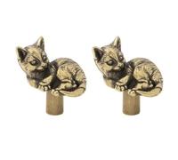 Lazy Cat - Tiradores de puerta de latón para dormitorio infantil o cuarto de bebé, armario y cajón, diseño artístico de cobre sólido, fácil instalación, 2 piezas de color original o antiguo