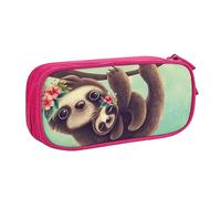 Lazy Cute - Estuche para lápices con cremallera, diseño de perezoso colgante de ramas con cremallera, caja de lápices azul de gran capacidad para escuela, oficina y viajes, Pink, Talla única,