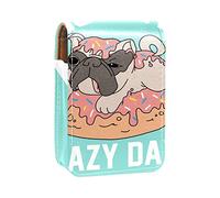 Lazy Dog Puppy Dount - Estuche portátil para lápiz labial, mini caja de almacenamiento de lápiz labial, estuche organizador de lápiz labial con espejo para mujer, Varios colores, 9.5x2x7 cm/3.7x0.8x2.7 in