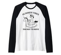Lazy Duck Unicorn Float Too Hot To Move Summer Relaxing Camiseta Manga Raglan