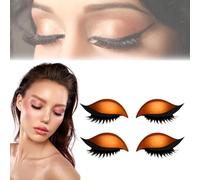 Lazy Eye Shadow Eyelash Patch, 2-in-1 Reusable Eye Makeup Stickers with False Lashes & Shadow 4 Pairs Eyeshadow Eyelashes Makeup Stickers for All Eyeshapes (orange)