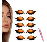 Lazy Eye Shadow Eyelash Patch, 5 Pairs Colorful Eyeshadow Eyelashes Makeup Stickers, 2025 New Eyeshadow Eyelash Stickers, Lazy Makeup Tool, Reusable (5Pcs Orange)