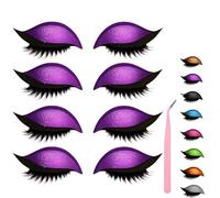 Lazy Eye Shadow Eyelash Patch, Eyeshadow and Lash Sticker, Eyeshadow Eyelashes Makeup Stickers for Eyes, 2-In-1 Reusable Eye Makeup Stickers With False Lashes & Shadow, 2 Pairs (Purple*4)
