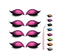 Lazy Eye Shadow Eyelash Patch, Eyeshadow and Lash Sticker, Eyeshadow Eyelashes Makeup Stickers for Eyes, 2-In-1 Reusable Eye Makeup Stickers With False Lashes & Shadow, 2 Pairs (Pink*4)