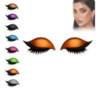 Lazy Eye Shadow Eyelash Patch, Eyeshadow Eyelash Stickers, 3-in-1 Self-Adhesive Reusable Fast Eye Makeup Stickers with False Lashes, Shadow, Eyeliner, for Party, Prom (Orange)