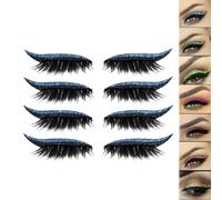 Lazy Eye Shadow Eyelash Patch, Eyeshadow Eyelashes Makeup Stickers, 2-in-1 Reusable Eye Makeup Stickers with False Lashes & Shadow, Natural Curl, Waterproof for All Eye Shapes (Blue)