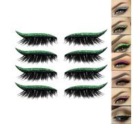 Lazy Eye Shadow Eyelash Patch, Eyeshadow Eyelashes Makeup Stickers, 2-in-1 Reusable Eye Makeup Stickers with False Lashes & Shadow, Natural Curl, Waterproof for All Eye Shapes (Green)