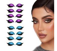 Lazy Eye Shadow Eyelash Patch, Eyeshadow Eyelashes Makeup Stickers, 3-in-1 Self-Adhesive Reusable Fast Eye Makeup Stickers with False Lashes, Shadow, Eyeliner, for Party, Prom (Purple+Blue)