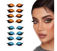 Lazy Eye Shadow Eyelash Patch, Eyeshadow Eyelashes Makeup Stickers, 3-in-1 Self-Adhesive Reusable Fast Eye Makeup Stickers with False Lashes, Shadow, Eyeliner, for Party, Prom (Orange+Blue)