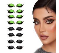 Lazy Eye Shadow Eyelash Patch, Eyeshadow Eyelashes Makeup Stickers, 3-in-1 Self-Adhesive Reusable Fast Eye Makeup Stickers with False Lashes, Shadow, Eyeliner, for Party, Prom (Green+Black)