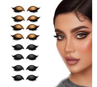 Lazy Eye Shadow Eyelash Patch, Eyeshadow Eyelashes Makeup Stickers, 3-in-1 Self-Adhesive Reusable Fast Eye Makeup Stickers with False Lashes, Shadow, Eyeliner, for Party, Prom (Gold+Black)