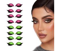 Lazy Eye Shadow Eyelash Patch, Eyeshadow Eyelashes Makeup Stickers, 3-in-1 Self-Adhesive Reusable Fast Eye Makeup Stickers with False Lashes, Shadow, Eyeliner, for Party, Prom (Green+Pink)