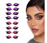 Lazy Eye Shadow Eyelash Patch, Eyeshadow Eyelashes Makeup Stickers, 3-in-1 Self-Adhesive Reusable Fast Eye Makeup Stickers with False Lashes, Shadow, Eyeliner, for Party, Prom (Purple+Pink)