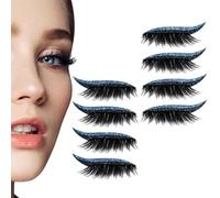 Lazy Eye Shadow Eyelash Patch, Eyeshadow Eyelashes Makeup Stickers, 4 Pairs Reusable Waterproof Adhesive False Eyelashes Makeup Tool (4 Pairs Blue)