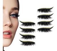 Lazy Eye Shadow Eyelash Patch, Eyeshadow Eyelashes Makeup Stickers, 4 Pairs Reusable Waterproof Adhesive False Eyelashes Makeup Tool (4 Pairs Gold)