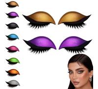 Lazy Eyeshadow Eyelash Patch, 2-In-1 Reusable Eyeshadow & Eyelash Makeup Stickers, Natural Curl, Waterproof, Long-Lasting, for All Eyeshapes (Yellow+Purple)