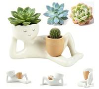 Lazy Guy Planter Pot,Resinlazy Little Character Flowerpot,Lazy Guy Planter with Drainage Hole,Lying Down Figure Planters Human Shaped Flower Pot,for Succulents Cactus Home Garden Decor，Yellow