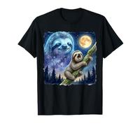 Lazy Sloth Climbing Tree Branch Moon Night Sky Animal Art Camiseta