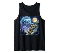 Lazy Sloth Climbing Tree Branch Moon Night Sky Animal Art Camiseta sin Mangas