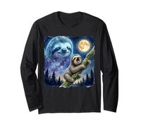 Lazy Sloth Climbing Tree Branch Moon Night Sky Animal Art Manga Larga