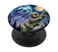 Lazy Sloth Climbing Tree Branch Moon Night Sky Animal Art PopSockets PopGrip Adhesivo