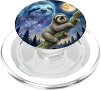 Lazy Sloth Climbing Tree Branch Moon Night Sky Animal Art PopSockets PopGrip para MagSafe