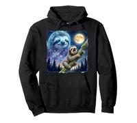 Lazy Sloth Climbing Tree Branch Moon Night Sky Animal Art Sudadera con Capucha