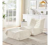 Lazy Sofá con Respaldo y reposapiés, Sillón Relajante, Suave Peluche, Sillón de Lectura Suelo Cómodo Sofá Individual para Salón, Dormitorio, Estudio, Apartamento, Beige